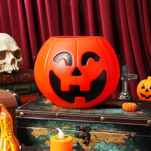 Miniatura 4 de Cubo de calabaza de Halloween portátil para dulces con asa, decoración creativa de calabaza para el hogar y fiesta, 6.3 pulgadas