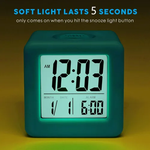 Miniatura 3 de Plumeet Reloj despertador digital para niños con repetición y luz nocturna blanca, reloj despertador de viaje de fácil configuración, hora, fecha