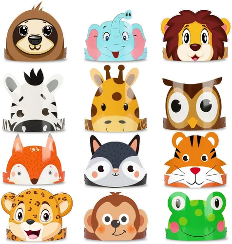chiazllta 12 sombreros de safari de la selva para cumpleaños, coronas de papel, zoológico, animales, fiestas, diademas para niños, accesorios para