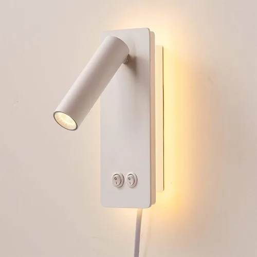 Miniatura 11 de Luces LED de pared de lectura para dormitorio, lámpara de pared nocturna con luz de fondo, apliques de pared ajustables con cable enchufable, Blanco