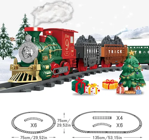 Miniatura 3 de Juego de Tren Eléctrico de Juguete para Niños, Juego de Tren de Navidad con Humo y Sonido para Debajo del Árbol Navideño, Modelos de Trenes