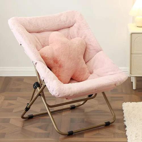 Miniatura 16 de Welnow Cómoda silla platillo con otomana, silla de lectura plegable de gran tamaño para adultos con almohada, silla de salón de piel sintética suave