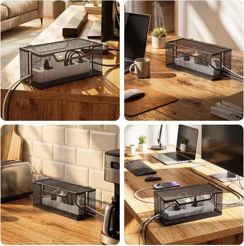 Miniatura 9 de Marbrasse Paquete de 3 cajas de organización de cables, caja organizadora de cables de malla metálica para cables de TV, ocultación eléctrica