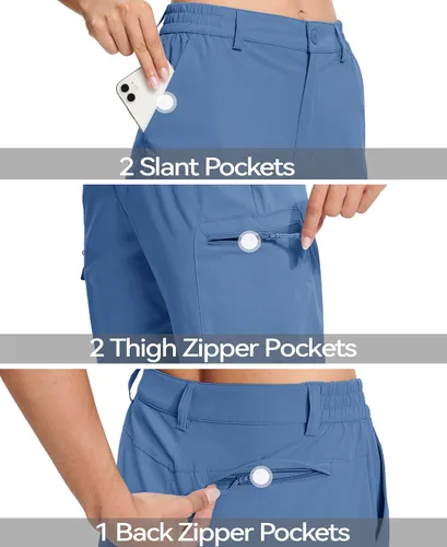 Miniatura 3 de MAGCOMSEN Pantalones de senderismo tipo cargo para mujer, ligeros, elásticos, resistentes al agua, con 5 bolsillos para exteriores