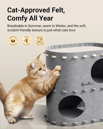 Miniatura 4 de DownyPaws Casa para Gatos de Interior, Cama Cueva para Gatos Plegable de 2 Pisos, Cama Túnel de Fieltro para Gatos Condominio, Cubo Escondite