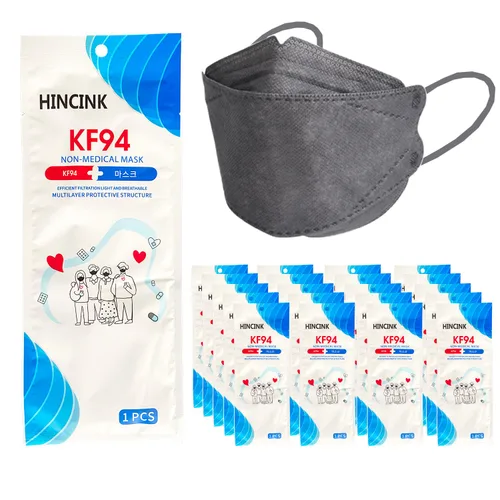 Miniatura 8 de [Paquete de 30] Mascarillas Kf94 negras [empaquetadas individualmente], unisex, máscara de 4 capas, estilo triple plegable para adultos y mayores