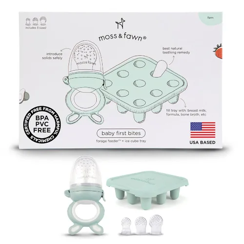 Miniatura 13 de Moss and Fawn Baby's First Bites Bundle - Kit de paletas de leche materna congelada de silicona con alimentador de forraje y bandeja de cubitos