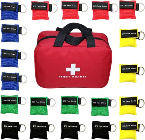 1 kit de primeros auxilios vacío y 20 máscaras de protección facial RCP, llavero máscara desechable de emergencia, protectores faciales RCP, máscara