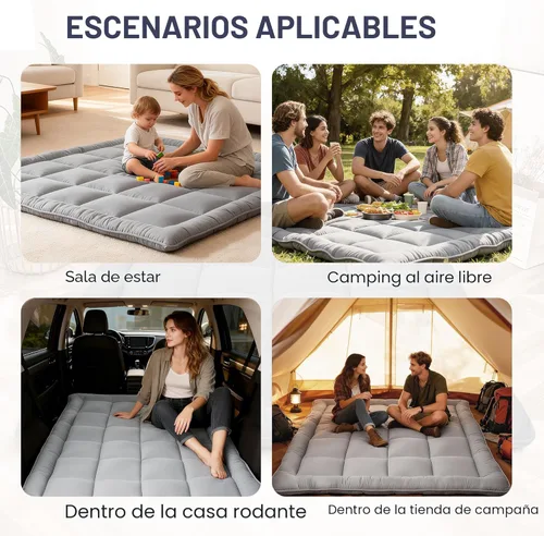Miniatura 7 de Colchón de piso japonés tipo futón, colchón enrollable plegable de 5 capas gruesas, colchoneta de tatami de espuma cómoda (Gris, tamaño individual)