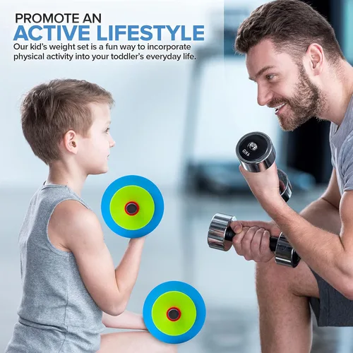 Miniatura 4 de Modern Innovations Juego de pesas para niños (paquete de 2) mancuernas de juguete, pesas de entrenamiento con mancuernas para bebé, divertido