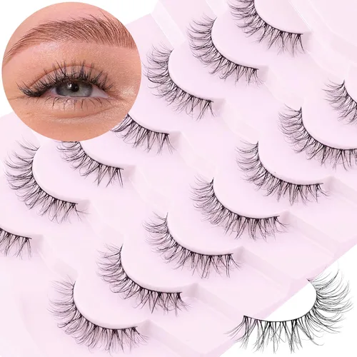 Miniatura 13 de Onlyall Pestañas naturales, pestañas postizas de aspecto natural, pestañas postizas acampanadas, pestañas postizas suaves y esponjosas, 7 pares D12