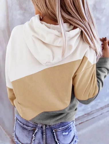 Miniatura 2 de Minclouse Sudadera con capucha de manga larga para mujer, con bloques de color, linda, casual, con cordón, holgada, ligera, sin botones