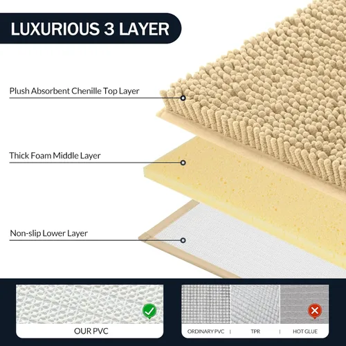 Miniatura 4 de LINLA Juego de 3 alfombras de baño de felpilla absorbente antideslizante, juego de alfombras de felpilla de felpa gruesa, se pueden lavar y secar