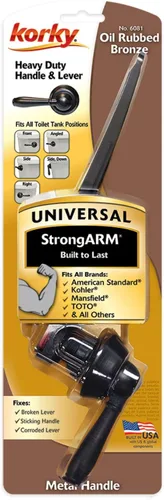 Miniatura 4 de Korky 6081BP Strongarm Palanca de tanque universal para adaptarse a inodoros de montaje delantero, lateral, izquierdo y derecho, acabado de bronce
