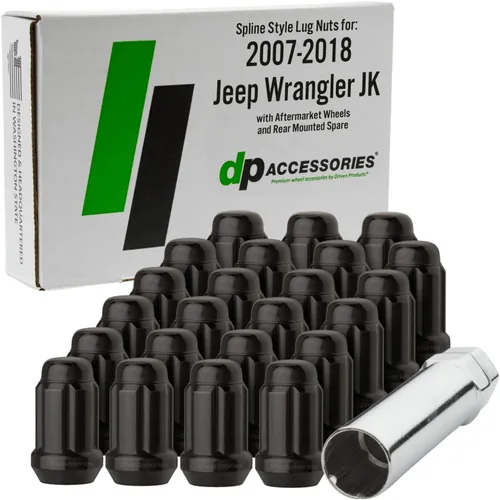 DPAccessories Tuercas de llanta compatibles con Jeep Wrangler JK 2007-2018 | Estilo estriado negro | Solo ruedas de aluminio del mercado de