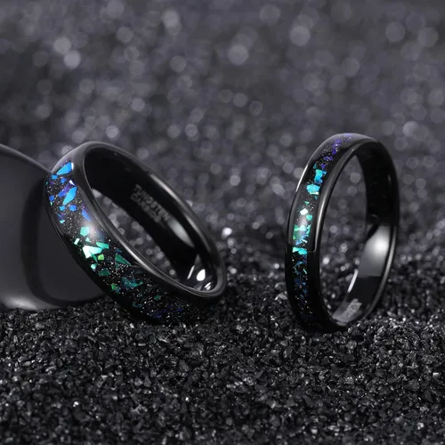 Miniatura 2 de TRUMIUM Anillos de boda de 0.157 in y 0.236 in para hombres y mujeres, carburo de tungsteno, ópalo galaxia e incrustaciones de chorro de arena