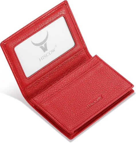 Funda de piel para tarjetas de visita para hombres y mujeres, piel de becerro italiana Rojo guijarro