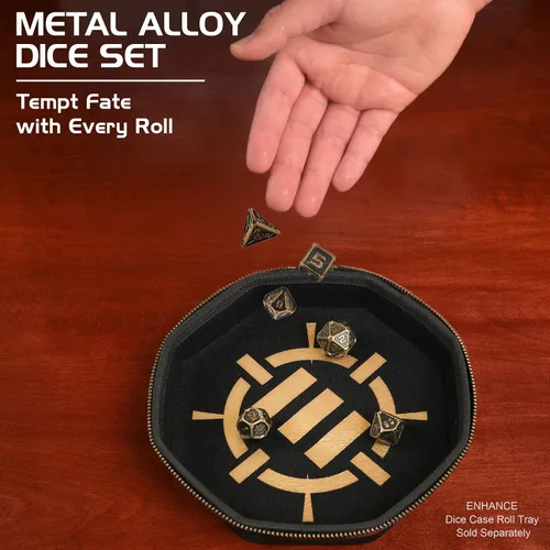Miniatura 7 de ENHANCE DND - Juego de dados de metal, 7 dados poliédricos con estuche de almacenamiento y bolsa con cordón, juego de metal sólido para Calabozos