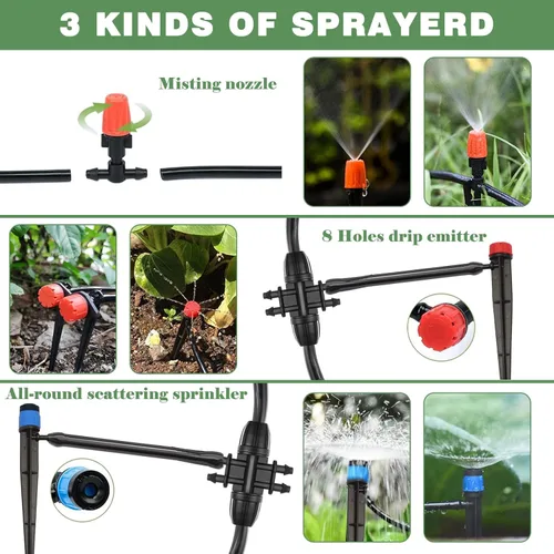 Miniatura 4 de Kit de riego por goteo de 200 pies + 40 pies, sistema de riego de jardín con tubo principal de 8/11 mm, tubo de riego de distribución de 4/7 mm