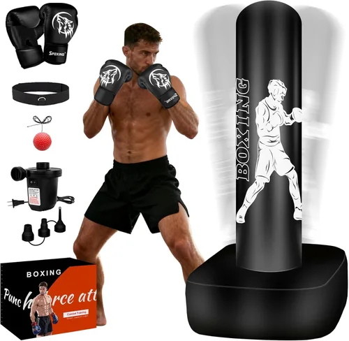 Miniatura 9 de Punching Bag for Adults, 70" Boxing Bag with Stand, Freestanding Heavy Bag with Boxing Gloves, Reflex Ball Set, Kickboxing Bag Training Equipment