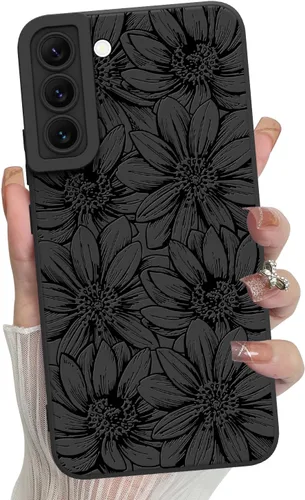 MZELQ Funda para Samsung Galaxy S22, silicona negra floral flores girasoles patrón lindo, protección de cámara, funda delgada suave para teléfono
