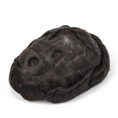 Miniatura 2 de GEXWORLDWIDE GEX Toupee - Peluca de cabello humano para hombre, 0.003 in, piel fina, 8x10 pulgadas, color marrón oscuro, duradero, sistema