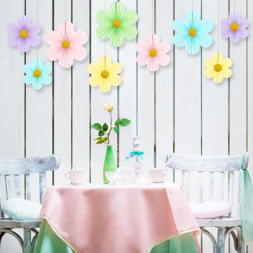 Miniatura 5 de Decoraciones de Fiesta Pastel Decoraciones de Flores de Papel para Pared de Aula Abanicos de Papel Telón de Fondo Floral Decoración de Pared