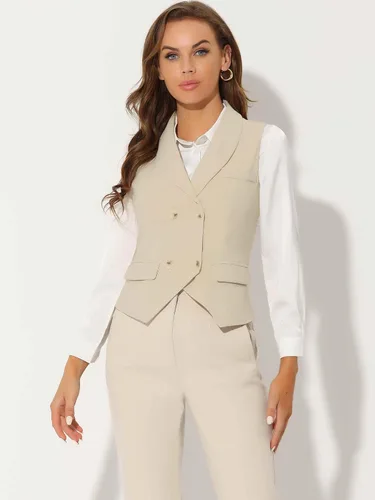 Miniatura 3 de Allegra K Chaleco de traje para mujer con doble botonadura, solapa elegante, de negocios