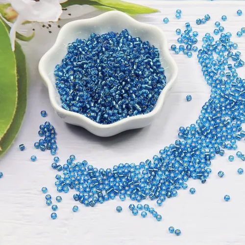 Miniatura 2 de Cuentas de Semilla de Vidrio Transparentes Azules con Línea Plateada Tamaño 8/0 Artesanías Cuentas de Semilla de Vidrio de 3mm para Hacer Joyas