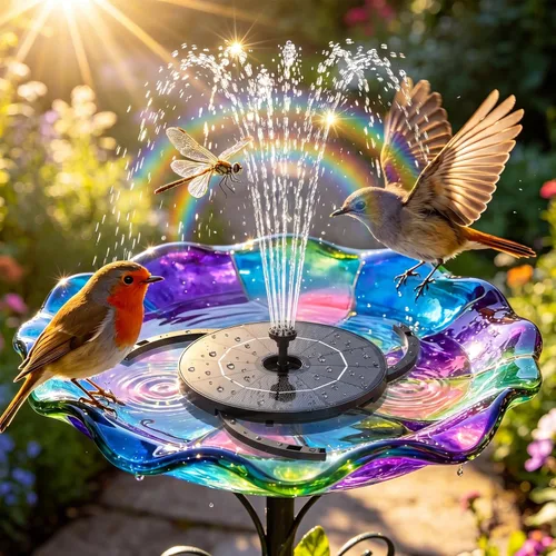 Miniatura 2 de AISITIN Bomba de fuente solar para bricolaje con cable de 3.9 pies, fuente solar de baño para pájaros con 6 boquillas, fuente flotante de agua