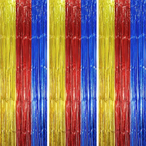 Miniatura 15 de Voircoloria - Cortinas de fondo de flecos de papel de aluminio para fiestas, 3 piezas, 39.6 x 98.4 pulgadas, azul retro 48 Retro Azul