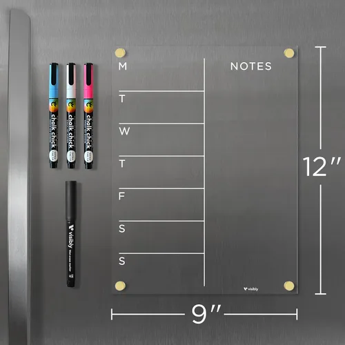 Miniatura 3 de Planificador semanal de acrílico magnético para refrigerador de 9 x 12 pulgadas, planificador de comidas y tablero de notas, organizador de plateado