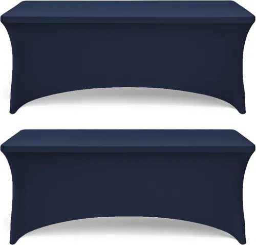 Miniatura 11 de White Classic Juego de 2 manteles de elastano elástico de 8 pies para mesas rectangulares, mantel elástico resistente a las arrugas, plegable