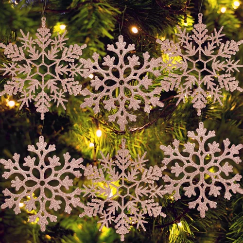 Miniatura 14 de 6 piezas de adornos grandes de copos de nieve dorados de 12 pulgadas, copos de nieve grandes de plástico con purpurina para invierno, interiores