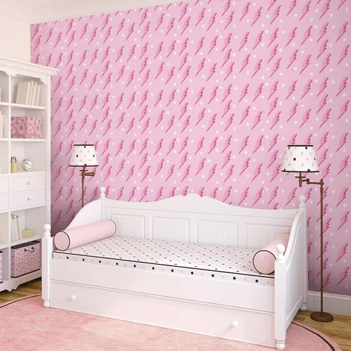 Miniatura 4 de Kosiz Preppy - Papel tapiz de despegar y pegar, papel tapiz extraíble rosa intenso, papel de dormitorio con relámpagos de color rosa, fondo