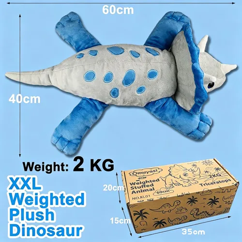 Miniatura 8 de Weighted Dinosaur Plush Toy, 23.5"/4.5 Pounds, Giant Blue Triceratops Dinosaur Plush, Autism Sensory Toys, Anti-Stress Weighted Stuffed Animals for