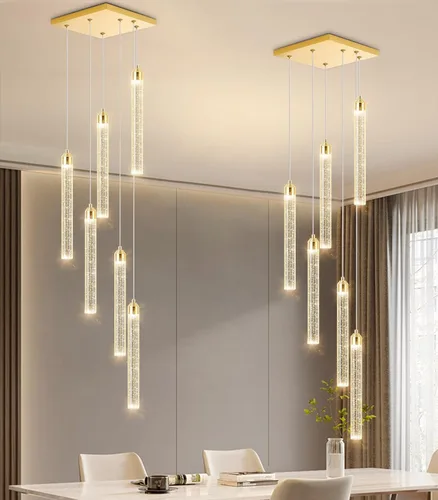 Miniatura 21 de Candelabro de Techo Alto de 197" de Largo con 30 Luces, Lámpara LED Moderna de Cristal Burbuja Regulable con Montaje al Ras, Luz Colgante de Techo