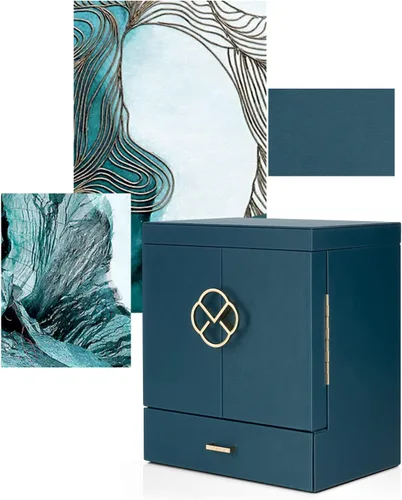 Miniatura 7 de Vlando Joyero grande, cajas de joyería y organizadores de 6 niveles, estuche de almacenamiento de joyas con espejo con 5 cajones, reloj de piel