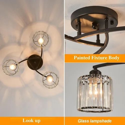 Miniatura 4 de Candelabro de cristal negro, lámpara de techo de 3 luces, accesorio de iluminación moderno para sala de estar, comedor, dormitorio