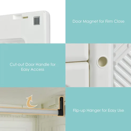 Miniatura 9 de Tangkula Armario Closet Portátil, Organizador de Ropa Plegable con Almacenamiento de Cubículos, Varillas para Colgar, Fácil de Ensamblar