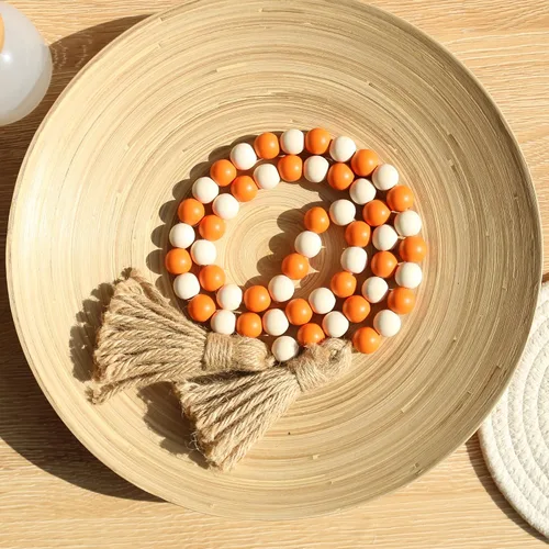 Miniatura 4 de Meplait Guirnalda de cuentas de madera de otoño, cuentas de granja de 39 pulgadas con borlas, bandeja escalonada de Halloween, cuentas decorativas