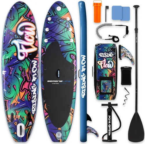 SereneLife Tabla de Paddle Inflable de Pie - Diseño Amplio y Estable, Cubierta Antideslizante para Adultos y Jóvenes con Accesorios Premium para