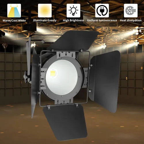 Miniatura 4 de BETOPPER Foco de escenario con/puerta de granero, luz de escenario COB de 200 W, luz LED DMX blanca cálida y fría, luz estroboscópica