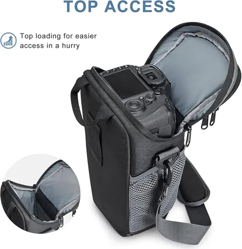 Miniatura 6 de S-ZONE Bolsa para Cámara DSLR/SLR Funda Impermeable para Cámara para Fotógrafos Estuche Tipo Pistolera Compatible con Nikon Canon Sony Negro