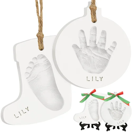 Miniatura 11 de Kit de huellas de mano y pie para bebé - Adorno personalizado para la primera Navidad del bebé, adorno de recuerdo de huella de recién nacido, kit