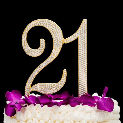 Miniatura 6 de Ella Celebration Decoración para pastel con el número 21 para suministros de fiesta de cumpleaños de 21 años e ideas de decoración (dorado)