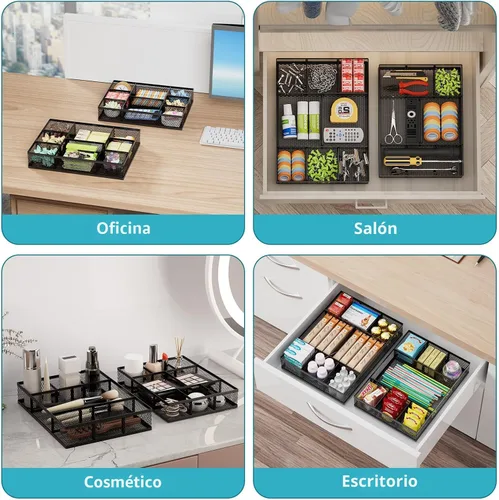 Miniatura 3 de Marbrasse Paquete de 2 Organizadores de Cajones de Escritorio, Bandeja Organizadora de Cajones de Malla con 8 Compartimentos Ajustables