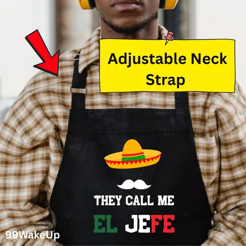 Miniatura 6 de They Call Me El Jefe - Delantal de cocina estilo mexicano, negro, talla única para todos los hombres y mujeres