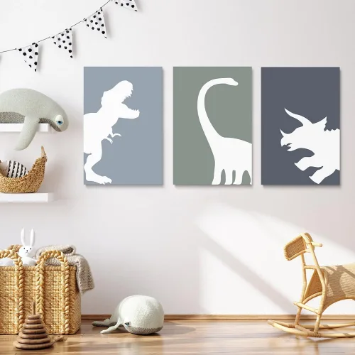 Miniatura 5 de GUBIYU Juego de 3 carteles artísticos con diseño de dinosaurio T-Rex, para habitación de niños, impresión de animales para guardería, decoración