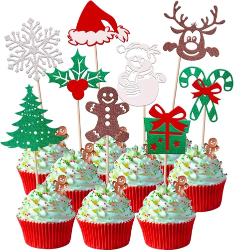 Miniatura 13 de Rsstarxi Paquete de 24 Adornos para Cupcakes Oh Baby de Navidad con Purpurina, Sombreros de Navidad, Palillos para Cupcakes de Baby Shower para Baby